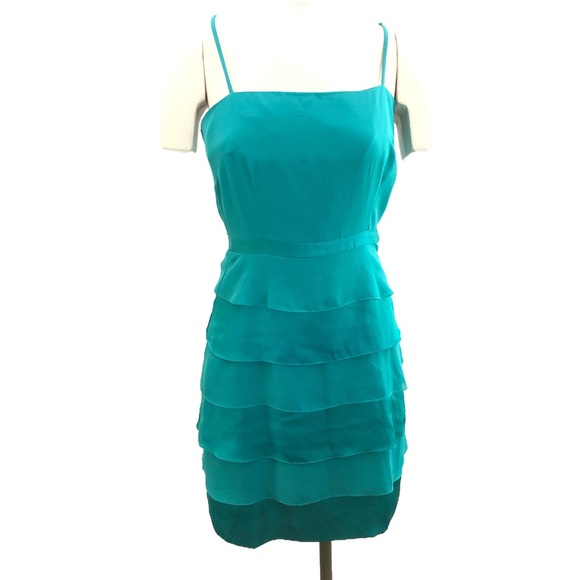 Laundry by Shelli Segal Dress Teal Tiered size 4 Sheer Overlay Beaded 2pc - Picture 7 of 16